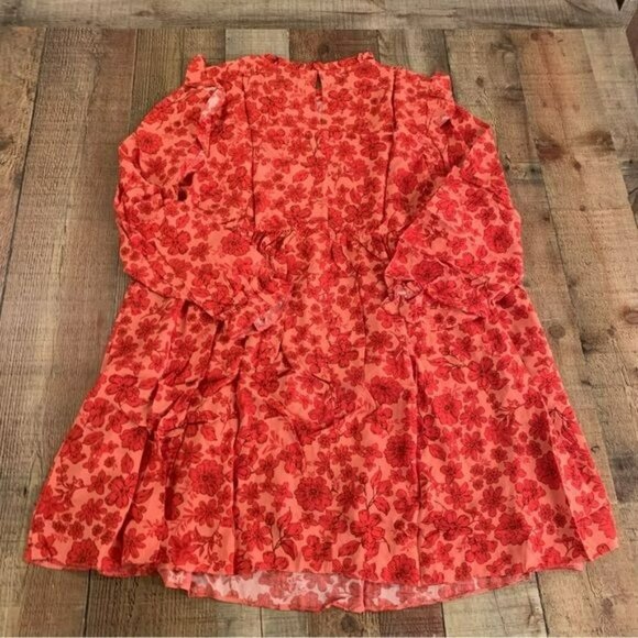 New look maternity long sleeve frills red floral mini dress -14 - Picture 7 of 9